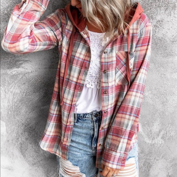 Pretty in Plaid Button Down Hoodie - Picture 2 of 4